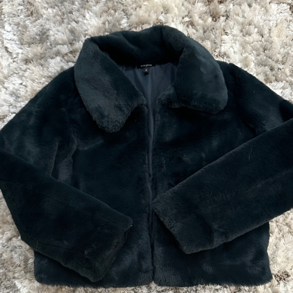 Express Dark Green Faux Fur Jacket